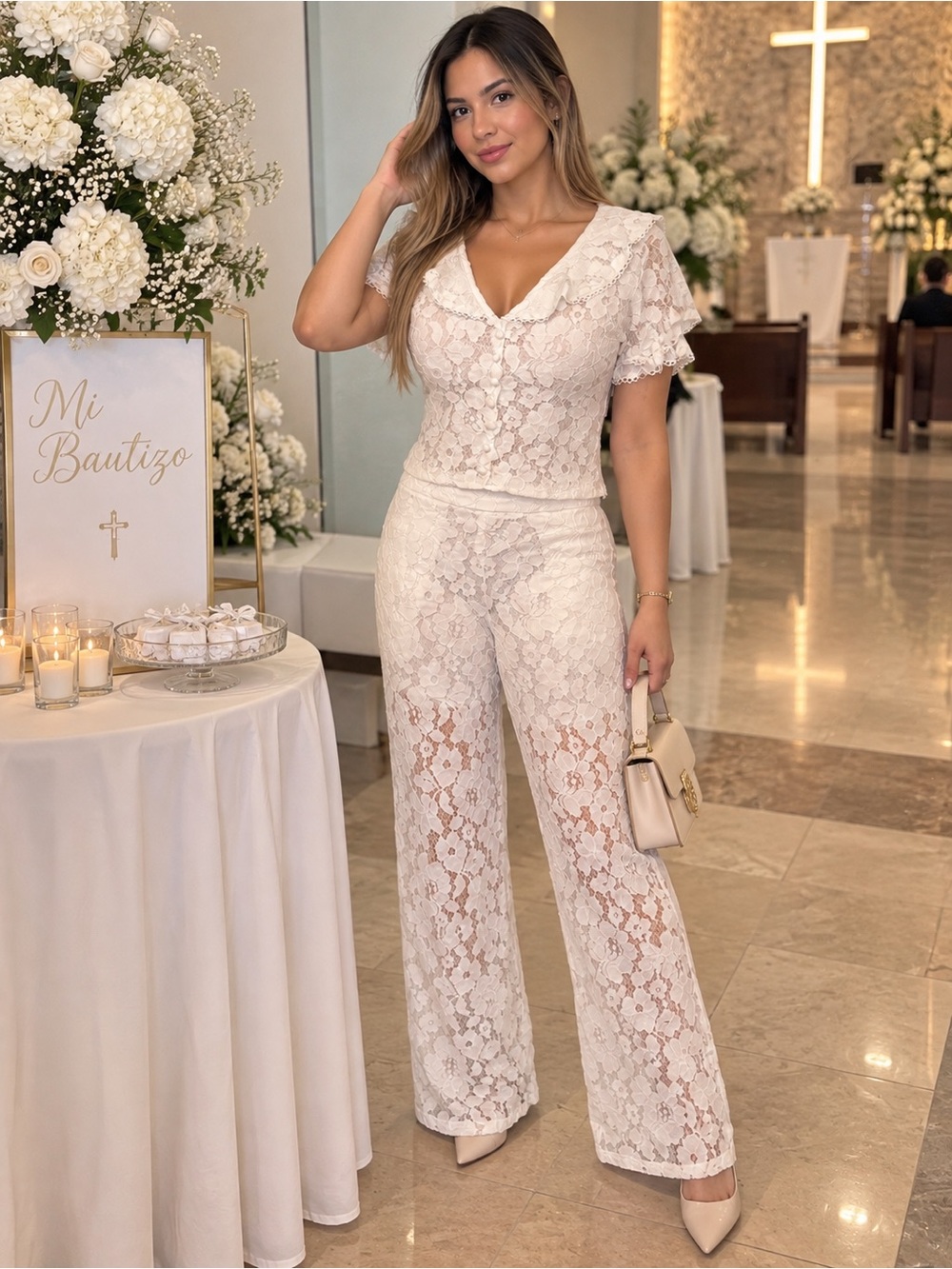 Elegant Women's Lace Jumpsuit in Ivory